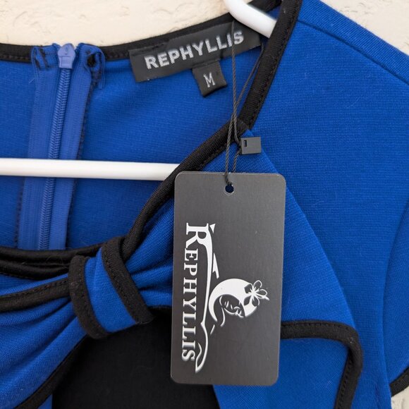 Rephyllis Bow Two Toned Blue Black Holiday Party Bodycon Dress Size M NWT - Picture 6 of 7